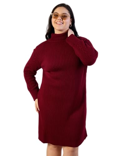 Sassafras Curve Women Maroon Acrylic Wool High Neck Short Dress XXL