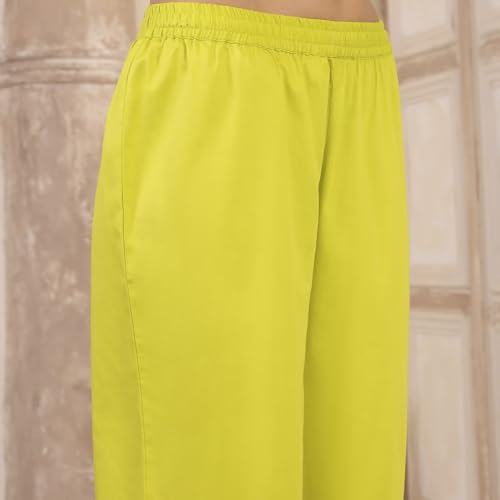 Biba Women's Silk Kurta Set (SKDTMETWEV30287AW25LIM_Lime Green