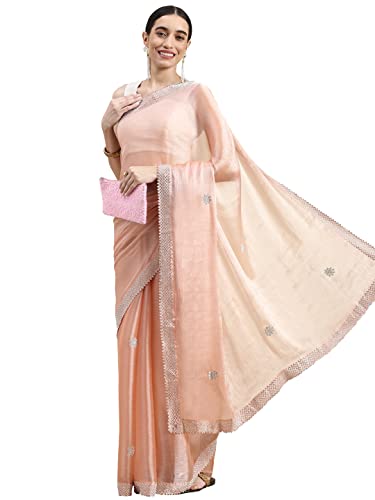 MOHEY Women's Saree, Suitable for Party, Anniversary & Wedding Sari for Women, All Over Boota, Bordered Chiffon (Peach)