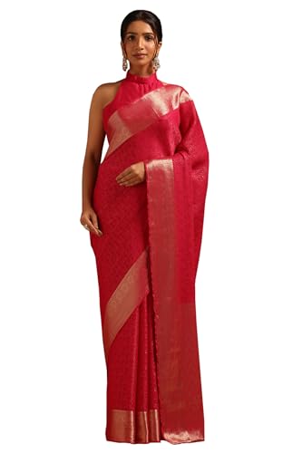 Soch Womens Fuchsia Georgette Woven Design Saree