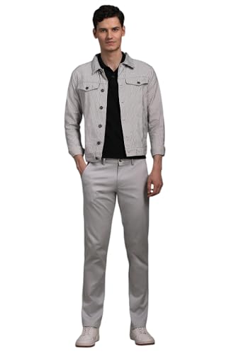 Men Grey Textured Flat Front Casual Trousers