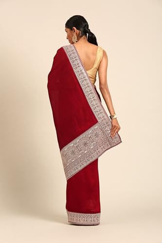MOHEY Women's Maroon Art Silk Embroidered|Stone Work Saree (Maroon)
