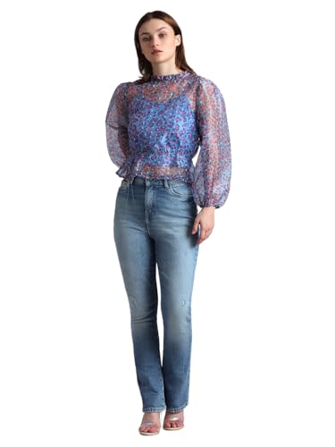 ONLY Women Printed Cotton Blue Peplum Top