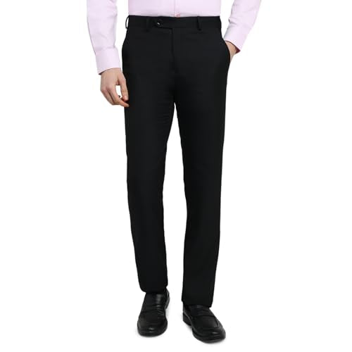 Raymond Men Contemporary Fit Solid Pattern Polyester Blend Flat Front Formal Trouser Black