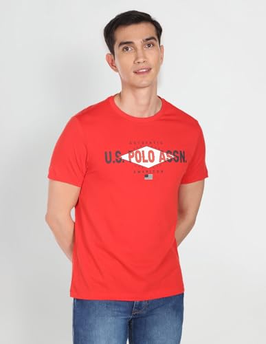U.S. POLO ASSN. Half Sleeve Round Neck T Shirt Muscle FIT (UDTSHS0106_RED_M)