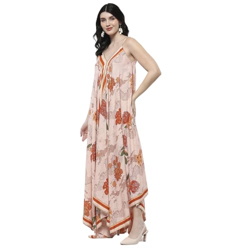 Biba Women Beige Floral Printed Strappy Relaxed Maxi Dress_40
