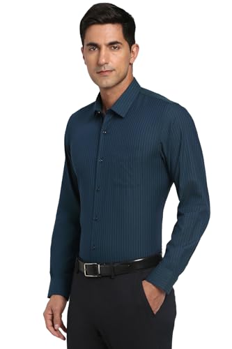 Peter England Men's Striped Regular Fit Shirt (PESFWNUBI53848_Navy