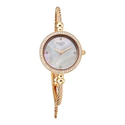 Titan Raga Spotlight 2.0 Quartz Analog 3Hands Display White Dial Textured Kada Color Strap Watch for Women - 95425WM01