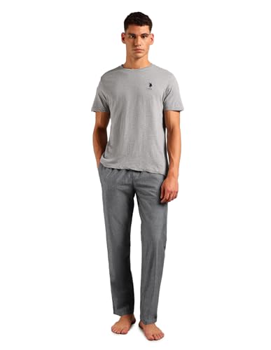 U.S. Polo ASSN. Mens Solid Cotton SS001 Sleep Sets(Grey Mel| Black L