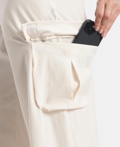 Jockey WZ30 Women Microfiber Fabric Oversized Cargo Utility Pants with Inner Drawstrings_Egret_XL