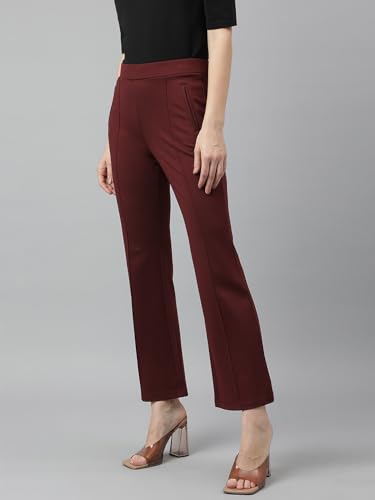 Latin Quarters Women Maroon Solid High Rise Casual Flare Pant_XL