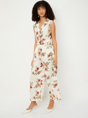 Max Women Floral Print Jumpsuit (Off White_XL)