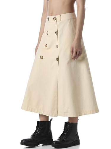 ONLY Women's Solid Flared High-Rise Beige Skirt