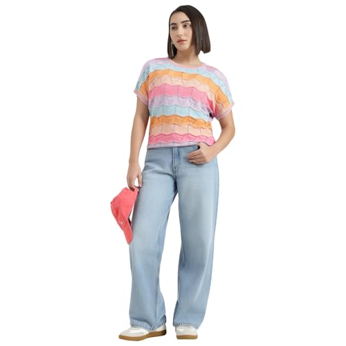 United Colors of Benetton Round Neck Self Design Sweater (Size : S) - 26P1JELCB088I901 Multicolour