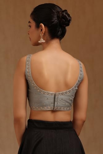 Soch Womens Grey Tussar Embroidered Padded Blouse with Zari