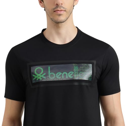 United Colors of Benetton Regular Fit Round Neck Printed T-Shirt (Size : KL) - 26P3ZSTJ3516I100 Black