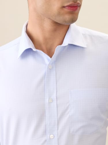 Park Avenue Men Regular Fit Structure Pattern Polyester Cotton Blend Semi Cut Away Collar Full Sleeve Formal Shirt Blue