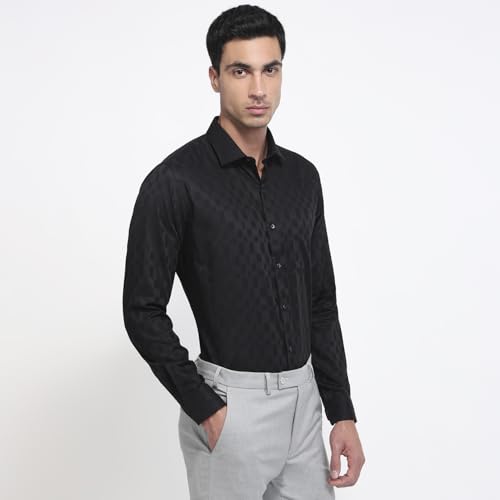 Raymond Men Slim Fit Structure Pattern Pure Cotton Semicutaway Collar Full Sleeve Shirt Black