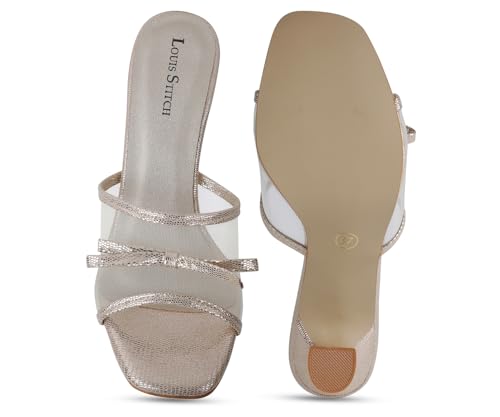 LOUIS STITCH Beige Stylish Transparent High Heels Sandal for Women | Pointed Heel Fashionable & Comfortable Sandal | LSOF-LDPH-BWNTGD | UK-3