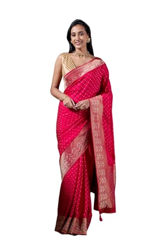 Taneira Women Pink Viscose Woven Saree with Unstitched Blouse Piece (SAPP02AB0918-Pink)