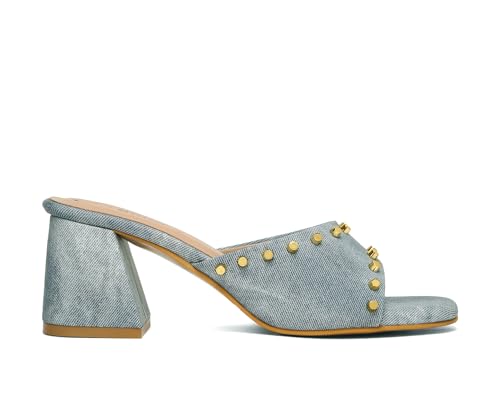 LOUIS STITCH Women’s Fashion Slip-On Block Heel Sandals | Open Toe Blue Stylish Mules Heel Sandal for Ladies, Fashionable and Comfortable Sandal (LSOF-LDBH-MUBU) (UK-8)