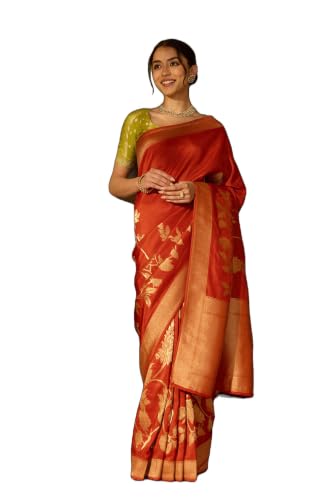 Orange Woven Pure Viscose SareeWith Unstitched Blouse( SAPP04AE2616-Orange)