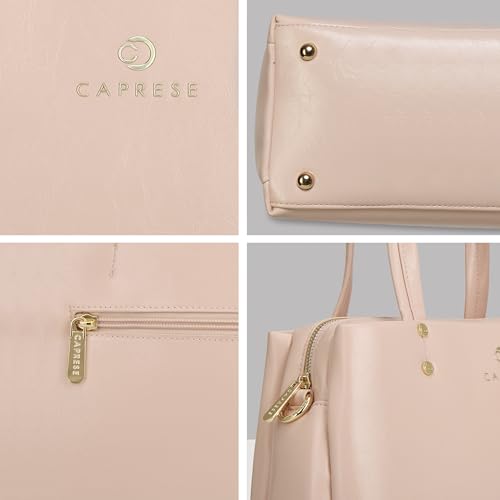 Caprese Geneva Medium Satchel Bag for Women with Adjustable & Detachable Strap & Multiple Compartments | Versatile Shoulder, Crossbody & Handheld Bag for Work, Travel, and Everyday Use (Pink Sorbet)
