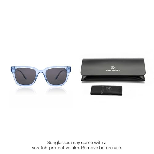 John Jacobs Transparent Blue - Black | Full Rim Square Stylish & Premium UV Protected Sunglasses | Acetate Lines | Polarized and 100% UV Protected | Men & Women | Wide | JJ S17345