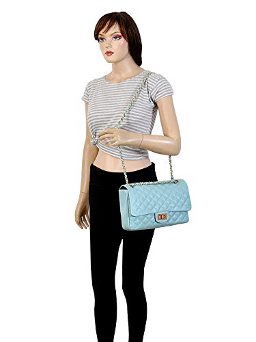 Lychee bags Women Pu Quilted Blue Sling And Handbags