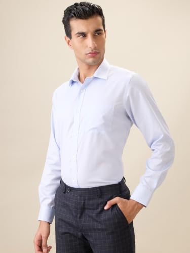 Park Avenue Men Regular Fit Structure Pattern Polyester Cotton Blend Semi Cut Away Collar Full Sleeve Formal Shirt Blue