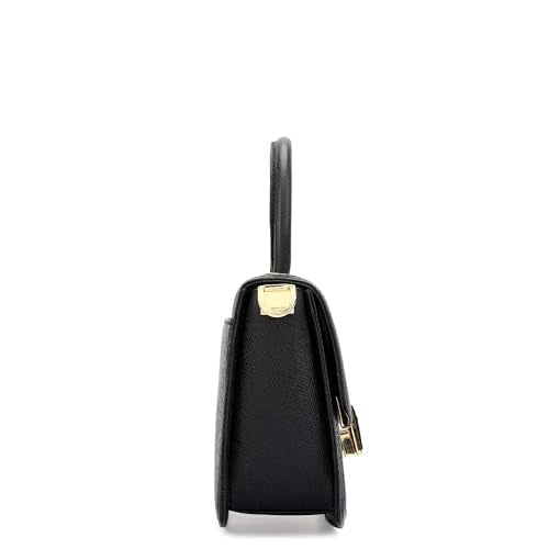 Da Milano Leather Black Satchel Bag for Women (01019SOL)