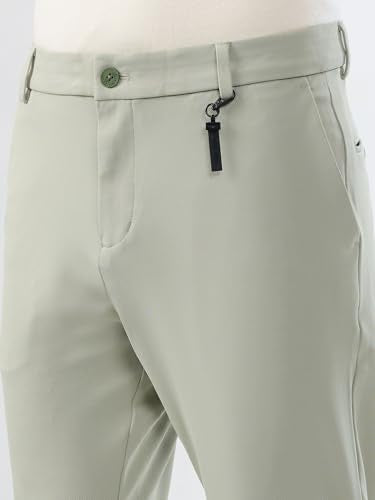 Park Avenue Men Commutech Fit Structure Pattern Cotton Spandex Blend Flat Front Casual Trouser Green