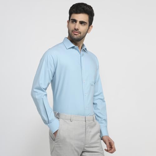 Park Avenue Men Regular Fit Solid Pattern Pure Cotton Semicutaway Collar Full Sleeve Round Hem Formal Shirt Medium Blue
