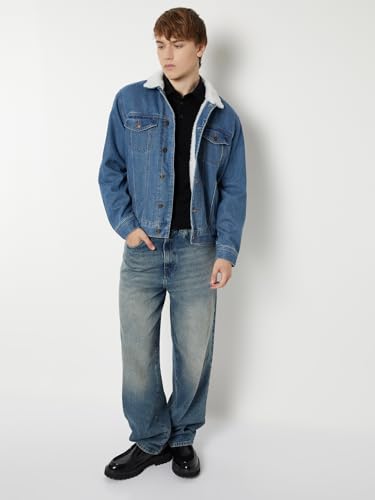 Max Men Washed Denim Jacket (Blue_XL)