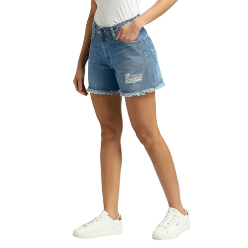 Pepe Jeans Women's Boyfriend Shorts (PL801151J678_MED Worn_Mid Indigo Blue