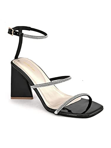 pelle albero Women Black Embellished Ankle Strap Block Heels Sandals PA-PL-5051_BLACK_40