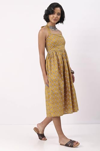 Biba Nxt Women Yellow Cotton Printed Straight Dress_32