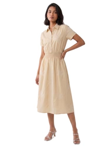 Max Women Embroidered Midi Dress (Beige_L)