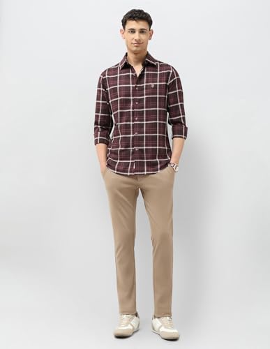 U.S.Polo ASSN. Men's Checkered Tailored Fit Shirt (USSHTP1154_Maroon