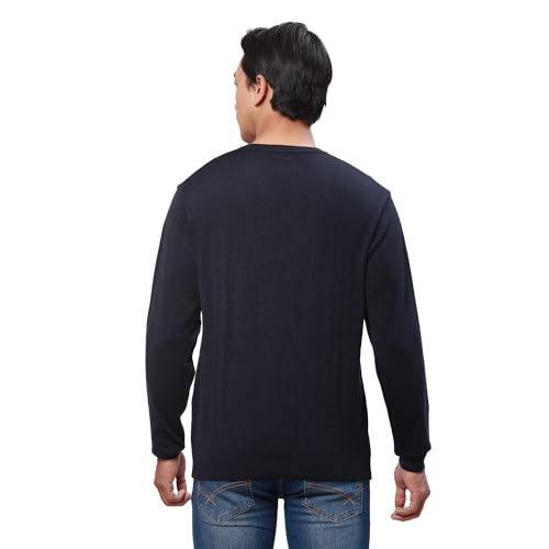 Park Avenue Men's Regular Fit Acrylic Wool Blend Full Sleeve V Neck Stripe Pattern Fancy Blue Casual Sweater (Size: XS)-PCWA00268-B9