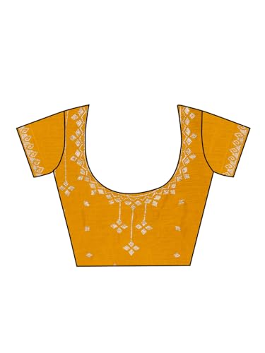 AKHILAM Women's Yellow Chiffon Embellished Saree With Unstitched Blouse Piece (AMELIA13003_SUM)