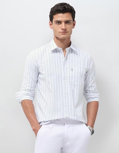U.S.Polo Association Men's Vertical Striped Oxford Shirt (USSHT3400_Blue_38)