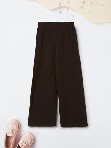 Max Girls Textured Wide Leg Trousers (Brown_10-12 Y)