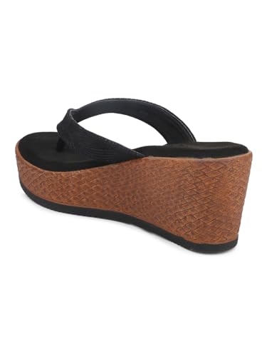 Women Black Striped Embellished Wedge Heels