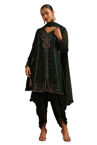 Soch Womens Green Georgette Embellished Salwar Suit With Bead Details