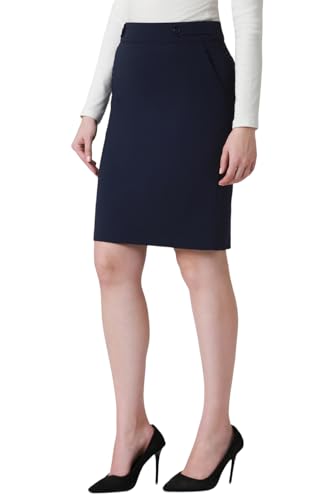 Women Navy Solid Formal Knee Length Skirt