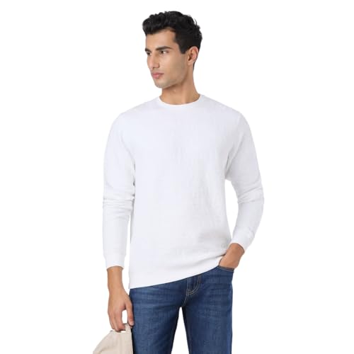 Pepe White Self Design Full Sleeves Men Sweatshirt