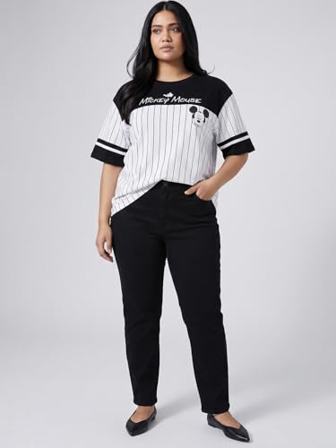 Max URB_N Women Mickey Mouse Oversized T-Shirt (White_L)