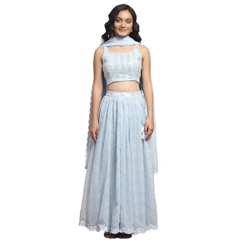 Biba Girls Blue Polyester Embroidered Kalidar Lehenga Set_10-11Y