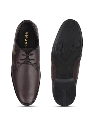 Liberty Healers J757-02 Formal Lacing Derby Shoes for Men with TPR Sole | Comfortable Outsole and Lightweight | Cushioned Footbed | Suitable for Office (Brown 43 EU)